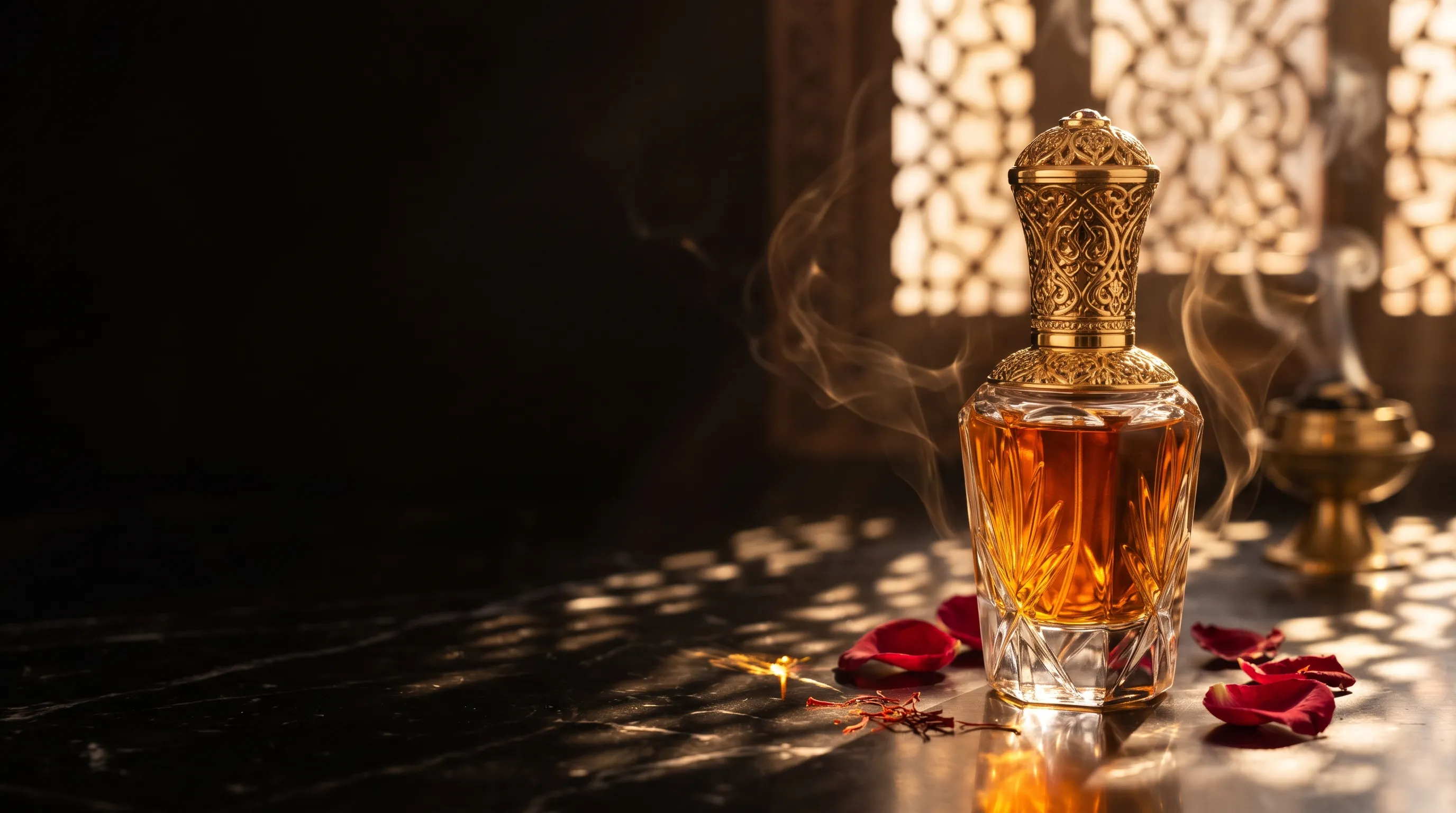 Perfume arabe em uma cena escura
