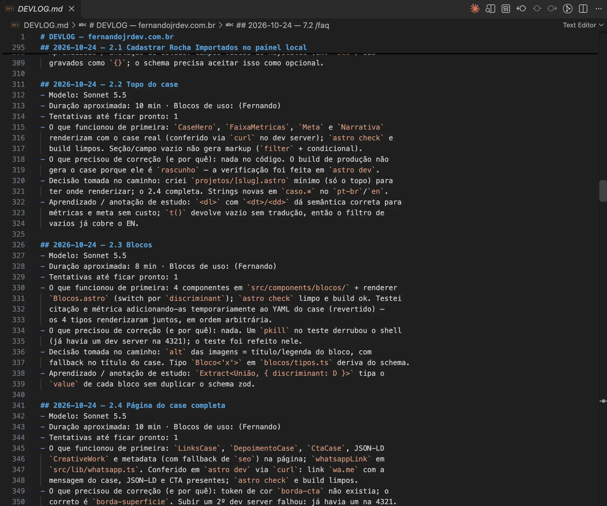 DEVLOG.md com anotações de projeto