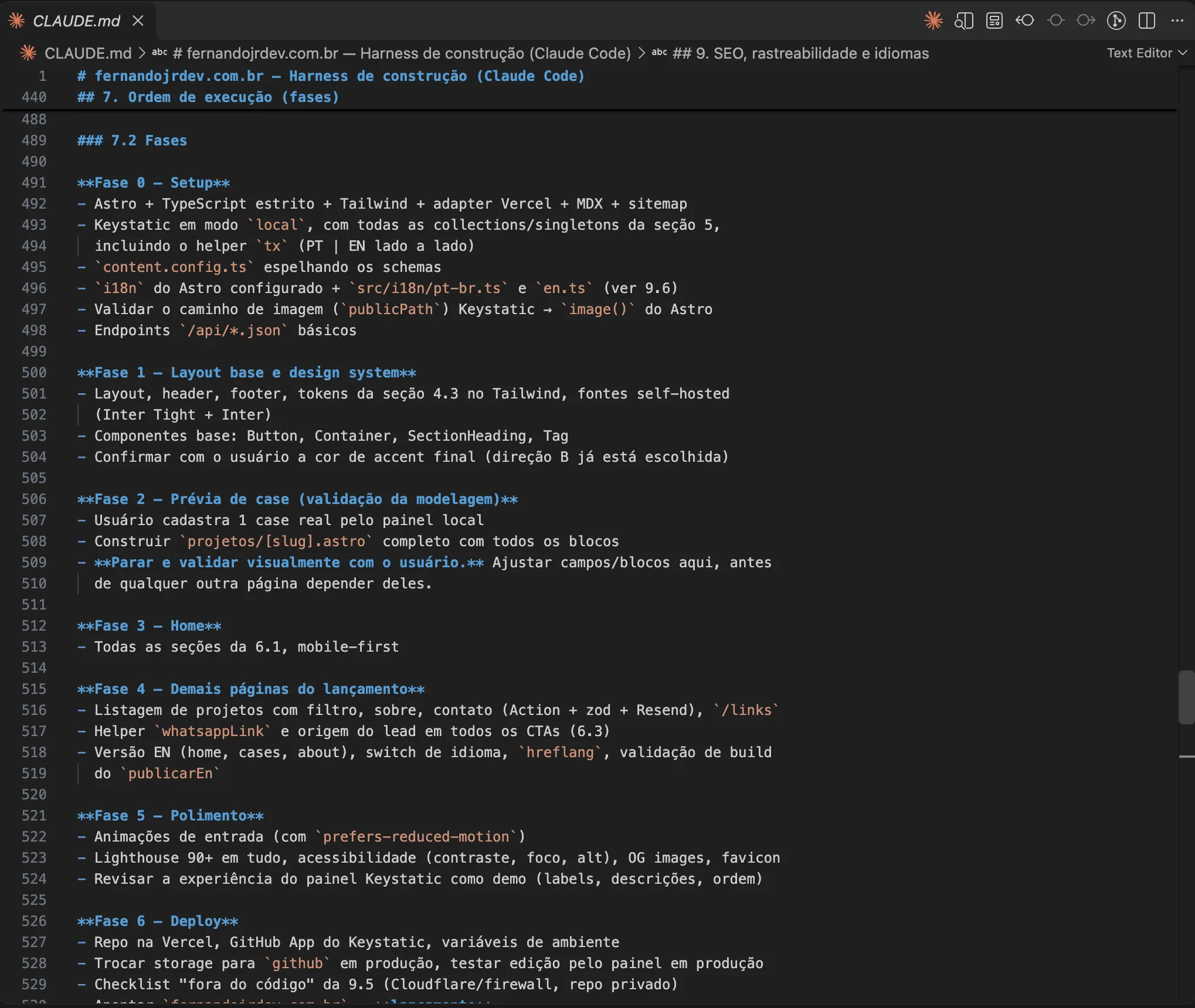 Arquivo CLAUDE.md aberto no vscode