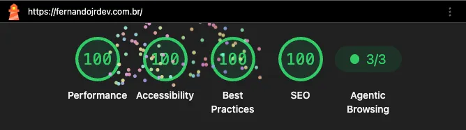 Lighthouse em produção (mobile): Performance, Acessibilidade, Boas práticas e SEO 100.